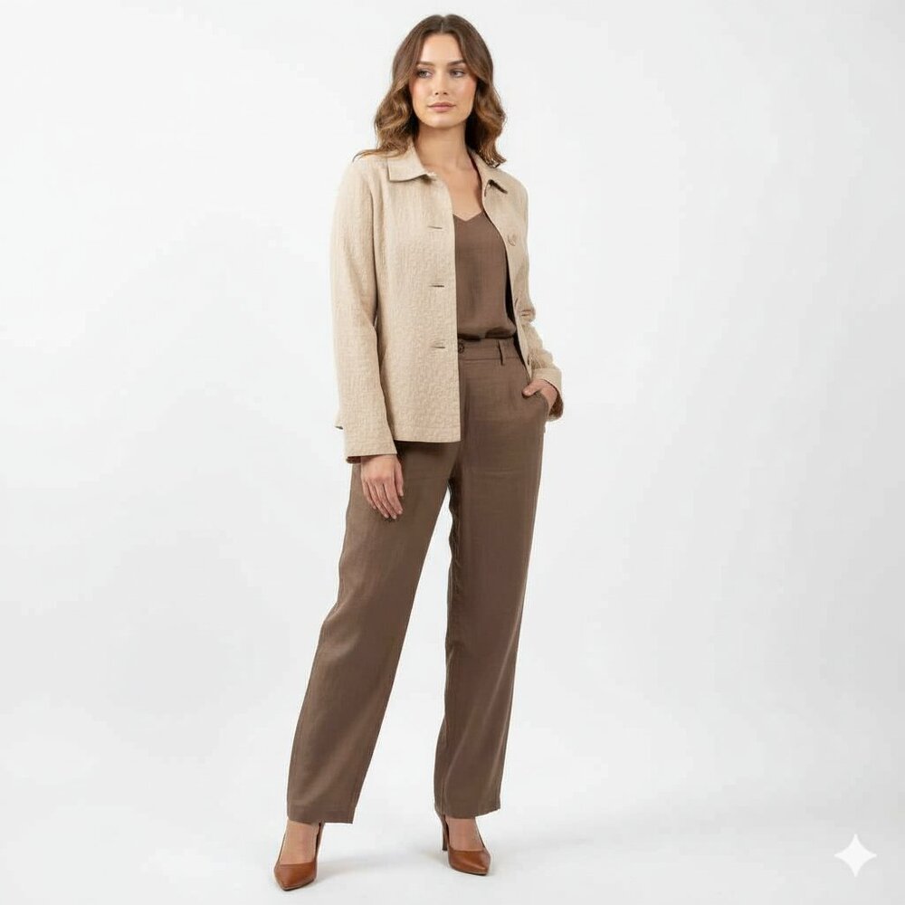 J. JILL Khaki Flower Embossed Stretchy Jacket Sz S